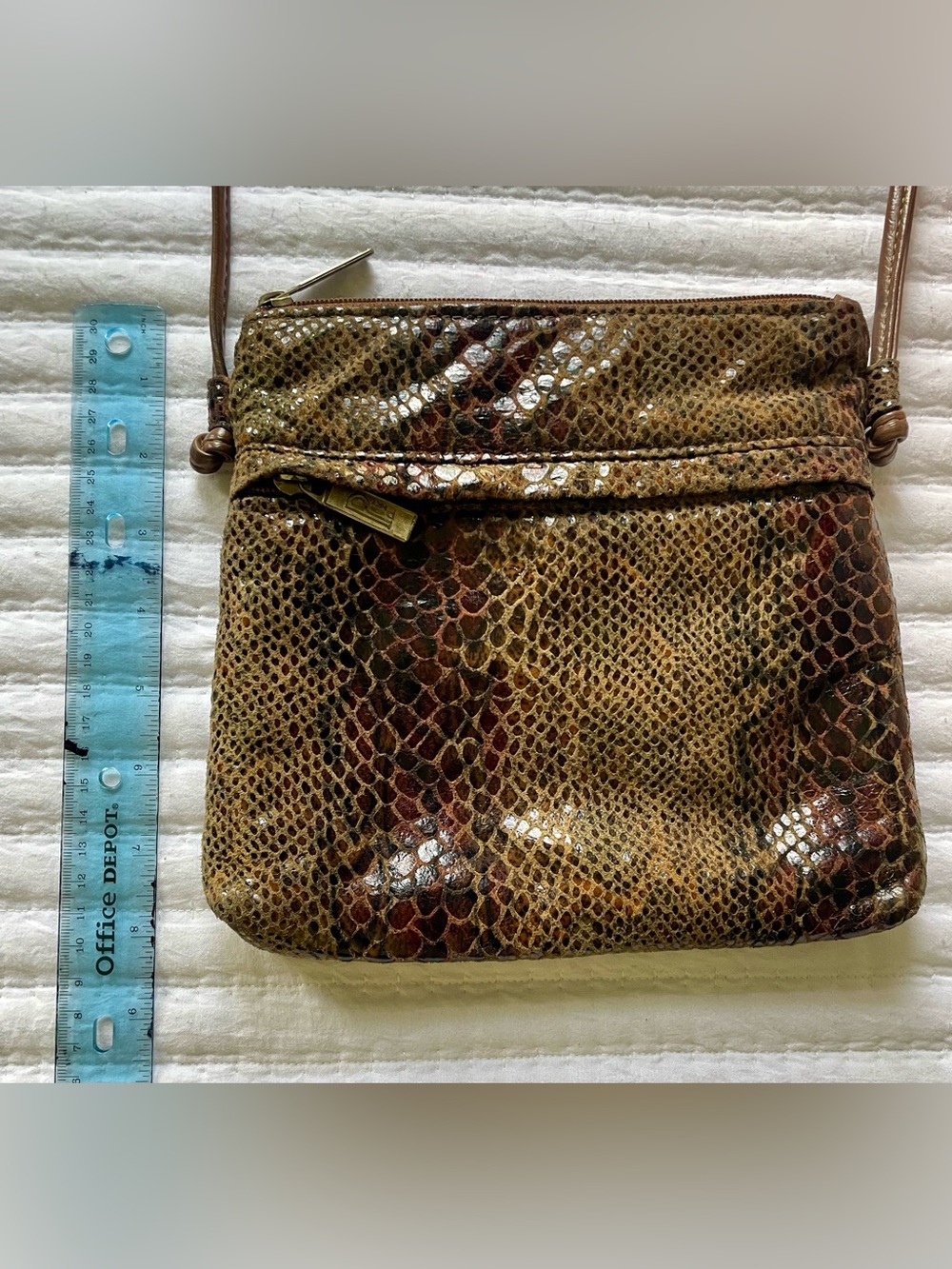 Vintage Pinky Leather Snake-Print Crossbody Purse - Picture 3 of 9